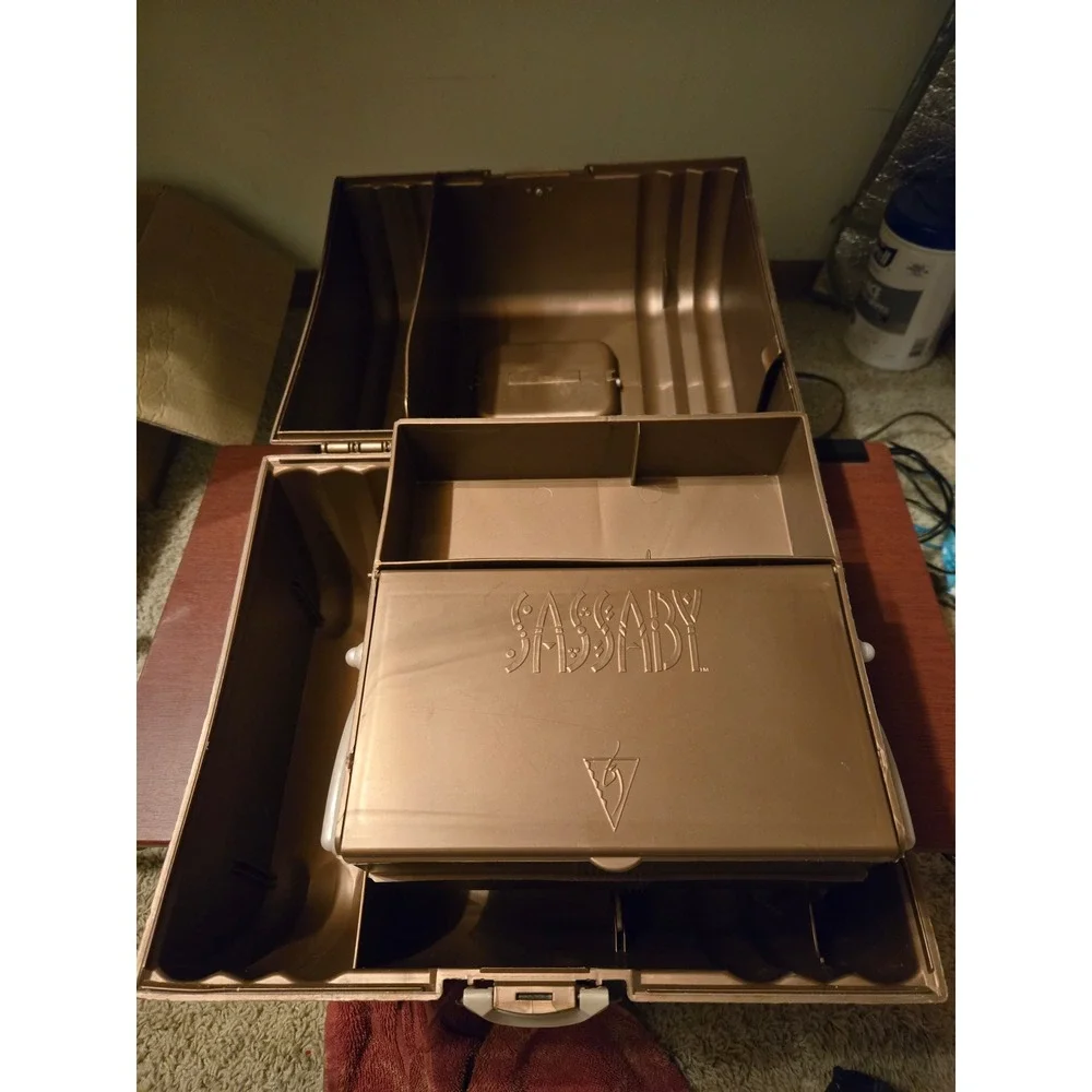 Vintage Sassaby Makeup Organizer Case Bronze Metallic‎ 90s Vanity Mirror Trunk